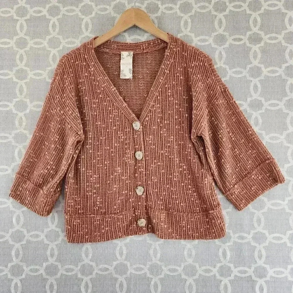 Blue Pepper 3/4 Sleeve Brown Sweater knit Cardigan S - Picture 1 of 9
